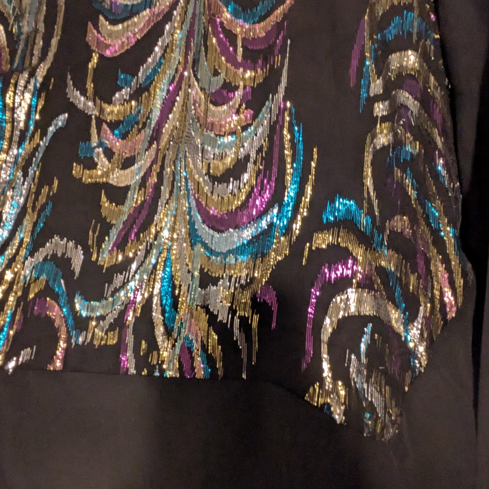 Trina Turk Black Dress with Gold, Blue, and Purple Accents